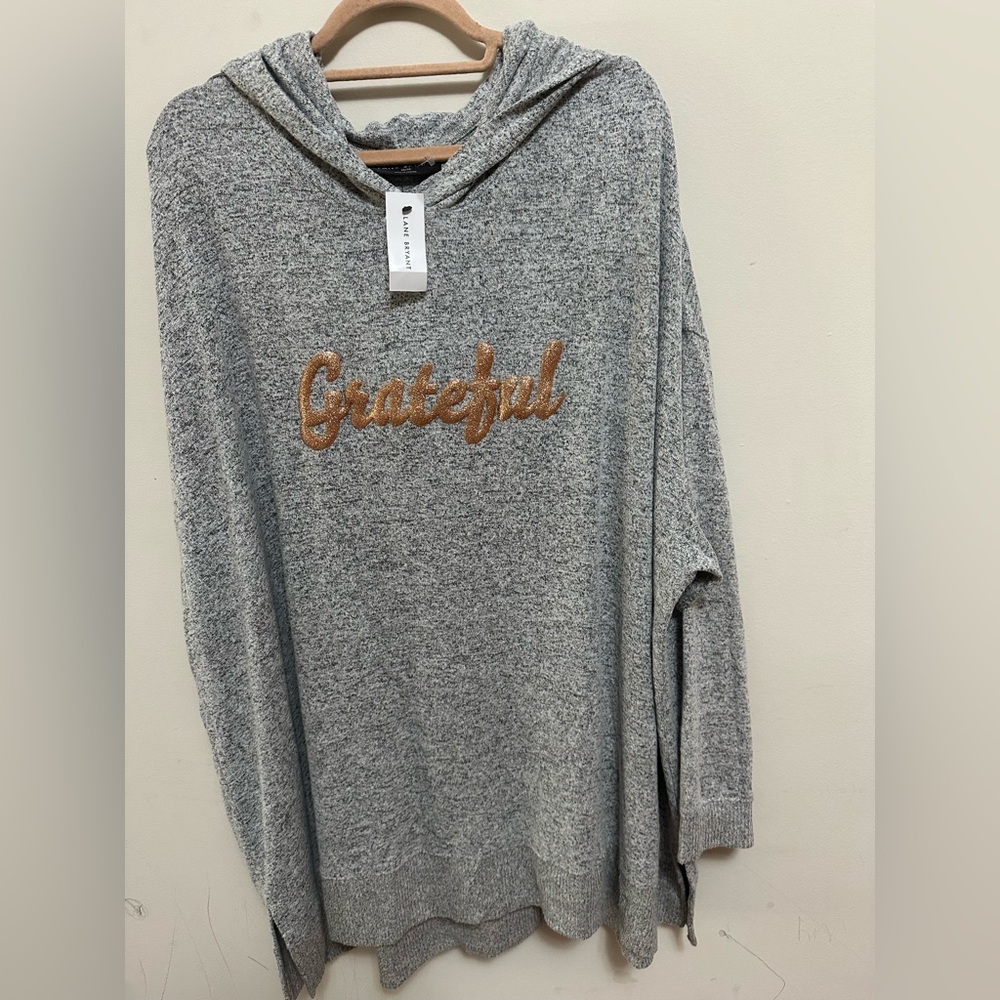 Lane Bryant “Grateful” Plus Size Cozy Hoodie NWT 26/28